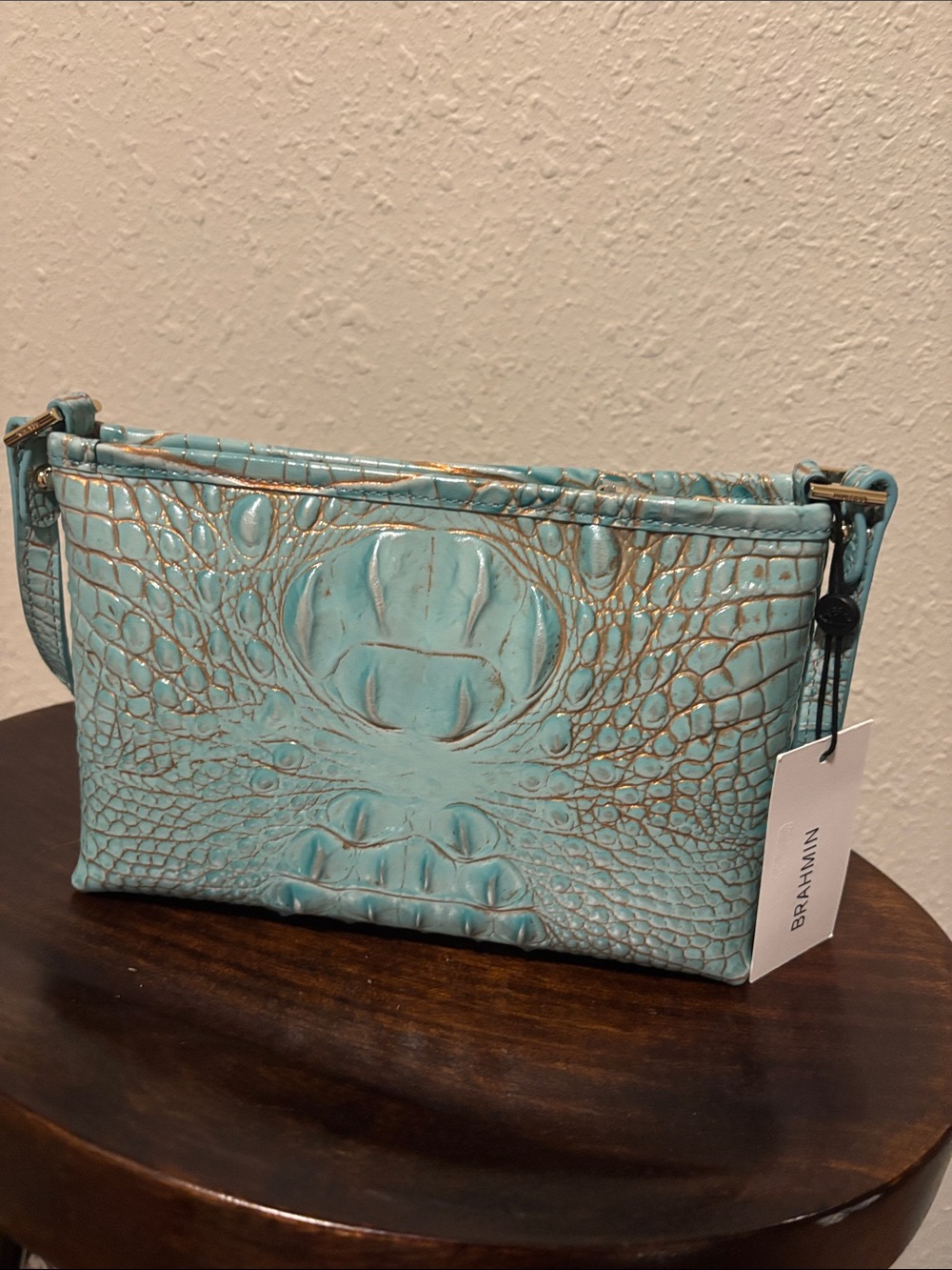 Brahmin Teal Embossed Leather Wristlet